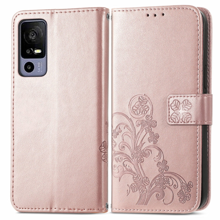 Custodia per telefono in pelle con fibbia in rilievo con chiusura a quattro foglie, For TCL 40R, For TCL 403, For TCL 405, For Xiaomi 13 Lite