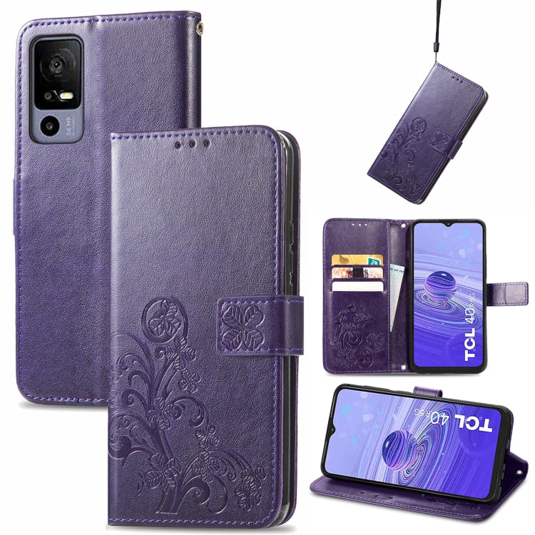 Custodia per telefono in pelle con fibbia in rilievo con chiusura a quattro foglie, For TCL 40R, For TCL 403, For TCL 405, For Xiaomi 13 Lite