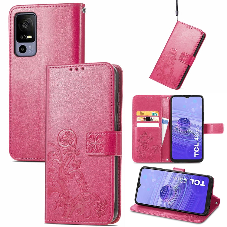 Custodia per telefono in pelle con fibbia in rilievo con chiusura a quattro foglie, For TCL 40R, For TCL 403, For TCL 405, For Xiaomi 13 Lite