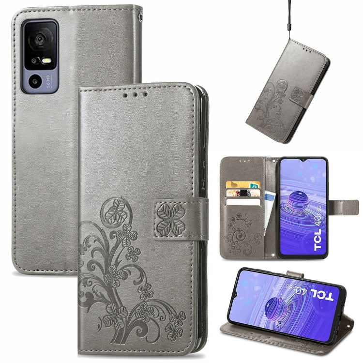 Custodia per telefono in pelle con fibbia in rilievo con chiusura a quattro foglie, For TCL 40R, For TCL 403, For TCL 405, For Xiaomi 13 Lite
