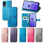 Custodia per telefono in pelle con fibbia in rilievo con chiusura a quattro foglie, For TCL 40R, For TCL 403, For TCL 405, For Xiaomi 13 Lite