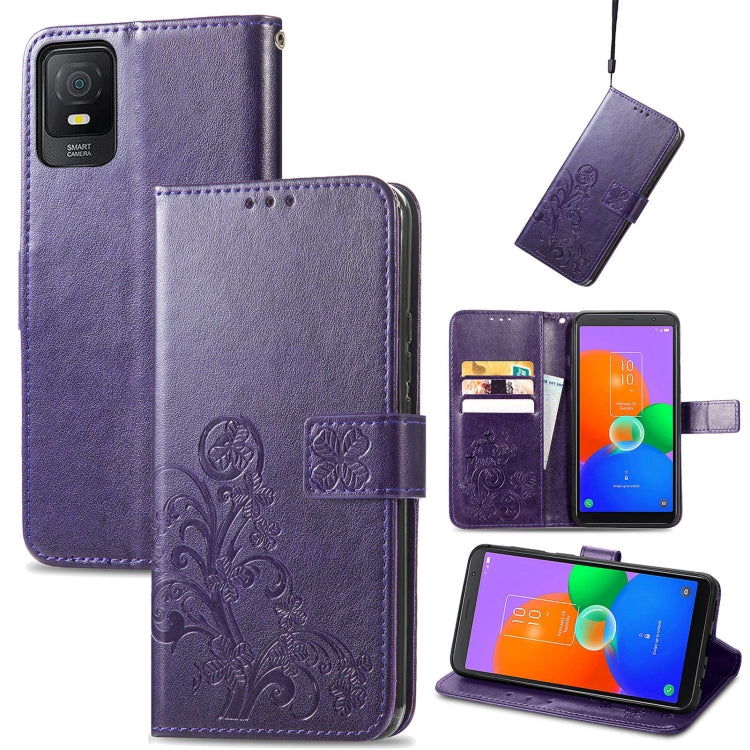 Custodia per telefono in pelle con fibbia in rilievo con chiusura a quattro foglie, For TCL 40R, For TCL 403, For TCL 405, For Xiaomi 13 Lite