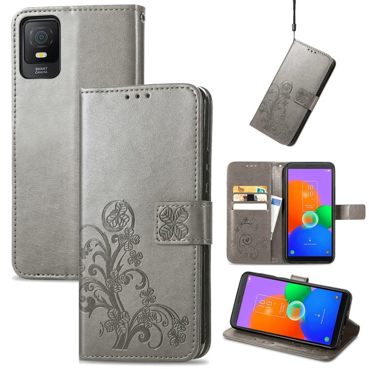 Custodia per telefono in pelle con fibbia in rilievo con chiusura a quattro foglie, For TCL 40R, For TCL 403, For TCL 405, For Xiaomi 13 Lite