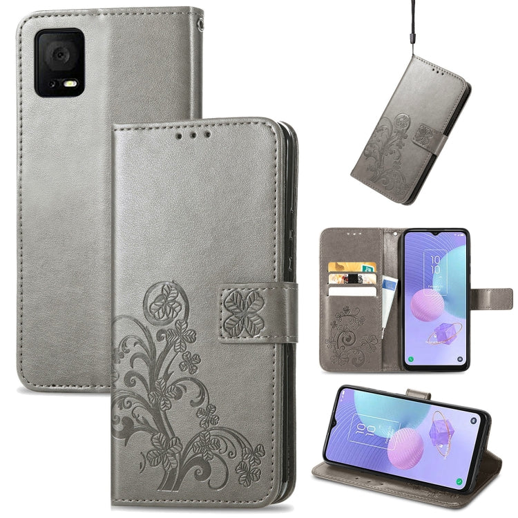 Custodia per telefono in pelle con fibbia in rilievo con chiusura a quattro foglie, For TCL 40R, For TCL 403, For TCL 405, For Xiaomi 13 Lite