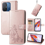 Custodia per telefono in pelle con fibbia in rilievo con chiusura a quattro foglie, For Xiaomi Redmi 12C, For Xiaomi Redmi A2