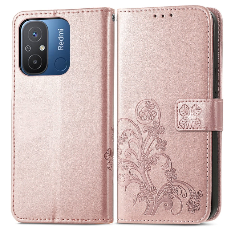 Custodia per telefono in pelle con fibbia in rilievo con chiusura a quattro foglie, For Xiaomi Redmi 12C, For Xiaomi Redmi A2