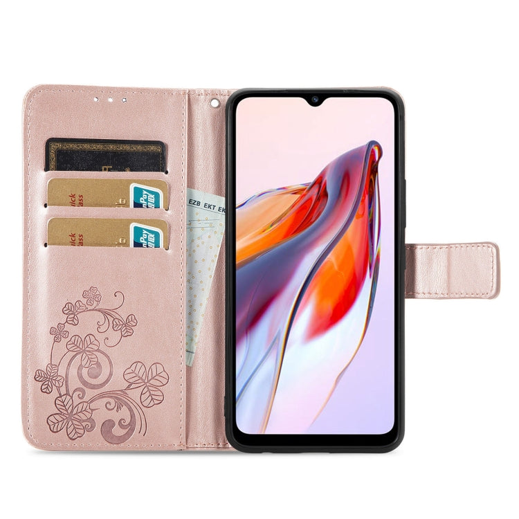 Custodia per telefono in pelle con fibbia in rilievo con chiusura a quattro foglie, For Xiaomi Redmi 12C, For Xiaomi Redmi A2