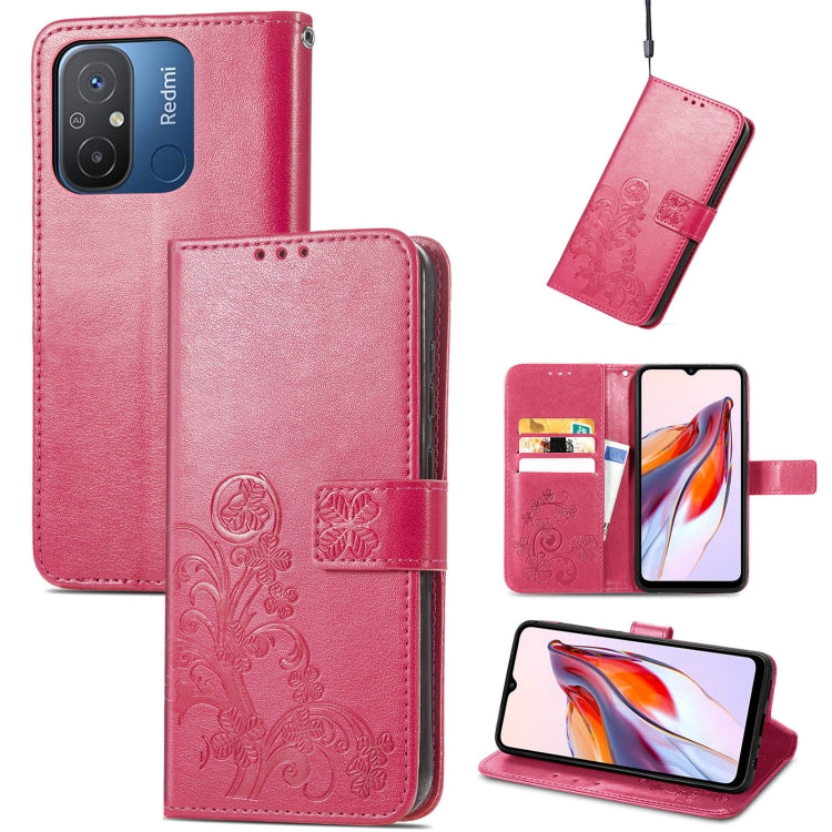 Custodia per telefono in pelle con fibbia in rilievo con chiusura a quattro foglie, For Xiaomi Redmi 12C, For Xiaomi Redmi A2