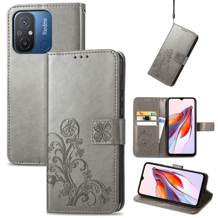 Custodia per telefono in pelle con fibbia in rilievo con chiusura a quattro foglie, For Xiaomi Redmi 12C, For Xiaomi Redmi A2