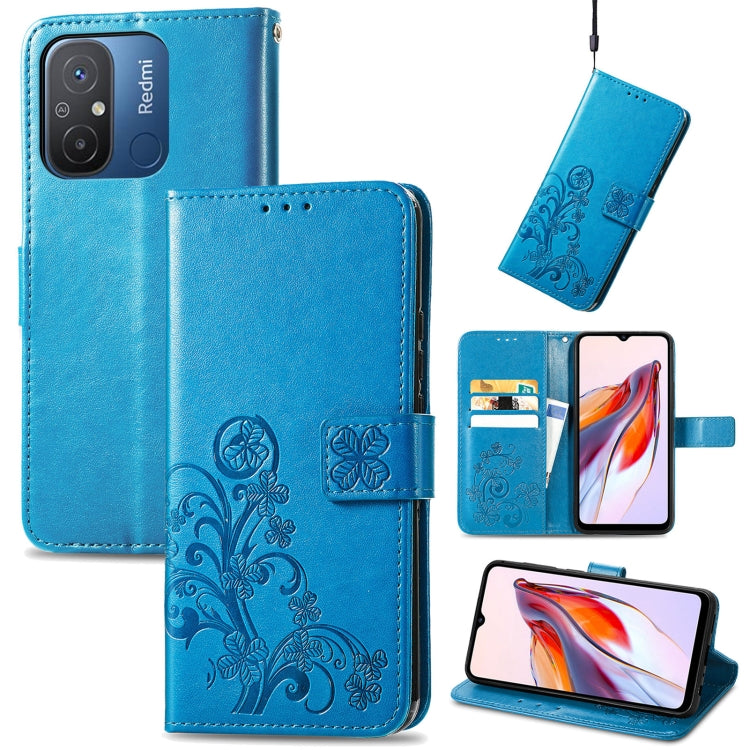 Custodia per telefono in pelle con fibbia in rilievo con chiusura a quattro foglie, For Xiaomi Redmi 12C, For Xiaomi Redmi A2