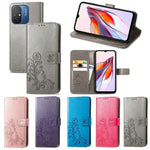 Custodia per telefono in pelle con fibbia in rilievo con chiusura a quattro foglie, For Xiaomi Redmi 12C, For Xiaomi Redmi A2