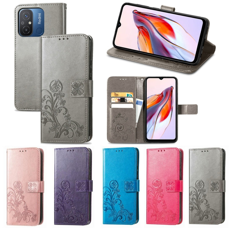 Custodia per telefono in pelle con fibbia in rilievo con chiusura a quattro foglie, For Xiaomi Redmi 12C, For Xiaomi Redmi A2