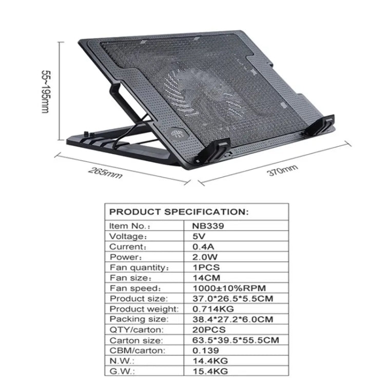 Base di raffreddamento per laptop regolabile in altezza a 5 marce USB NB339, NB339