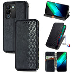 Custodia per telefono in pelle magnetica pressata a griglia cubica, For Infinix Note 12 G96, For Kyocera Android One S10, For OnePlus Ace 2, For Realme C55