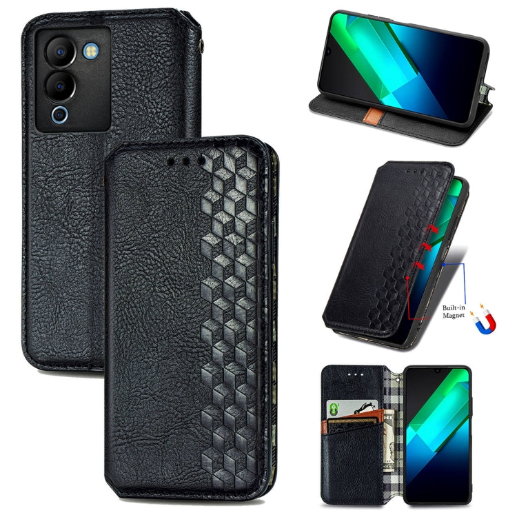 Custodia per telefono in pelle magnetica pressata a griglia cubica, For Infinix Note 12 G96, For Kyocera Android One S10, For OnePlus Ace 2, For Realme C55