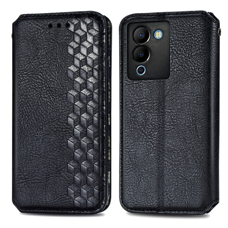 Custodia per telefono in pelle magnetica pressata a griglia cubica, For Infinix Note 12 G96, For Kyocera Android One S10, For OnePlus Ace 2, For Realme C55