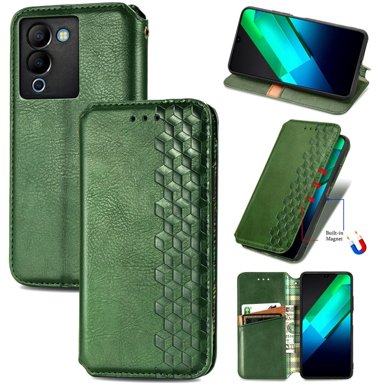 Custodia per telefono in pelle magnetica pressata a griglia cubica, For Infinix Note 12 G96, For Kyocera Android One S10, For OnePlus Ace 2, For Realme C55