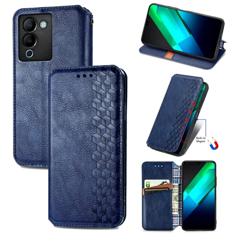 Custodia per telefono in pelle magnetica pressata a griglia cubica, For Infinix Note 12 G96, For Kyocera Android One S10, For OnePlus Ace 2, For Realme C55