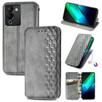 Custodia per telefono in pelle magnetica pressata a griglia cubica, For Infinix Note 12 G96, For Kyocera Android One S10, For OnePlus Ace 2, For Realme C55