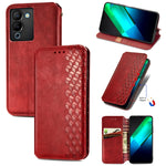 Custodia per telefono in pelle magnetica pressata a griglia cubica, For Infinix Note 12 G96, For Kyocera Android One S10, For OnePlus Ace 2, For Realme C55