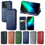 Custodia per telefono in pelle magnetica pressata a griglia cubica, For Infinix Note 12 G96, For Kyocera Android One S10, For OnePlus Ace 2, For Realme C55