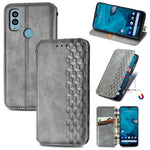 Custodia per telefono in pelle magnetica pressata a griglia cubica, For Infinix Note 12 G96, For Kyocera Android One S10, For OnePlus Ace 2, For Realme C55