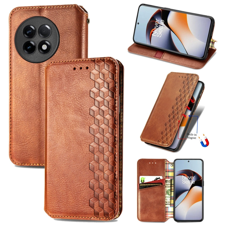 Custodia per telefono in pelle magnetica pressata a griglia cubica, For Infinix Note 12 G96, For Kyocera Android One S10, For OnePlus Ace 2, For Realme C55