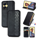 Custodia per telefono in pelle magnetica pressata a griglia cubica, For Infinix Note 12 G96, For Kyocera Android One S10, For OnePlus Ace 2, For Realme C55