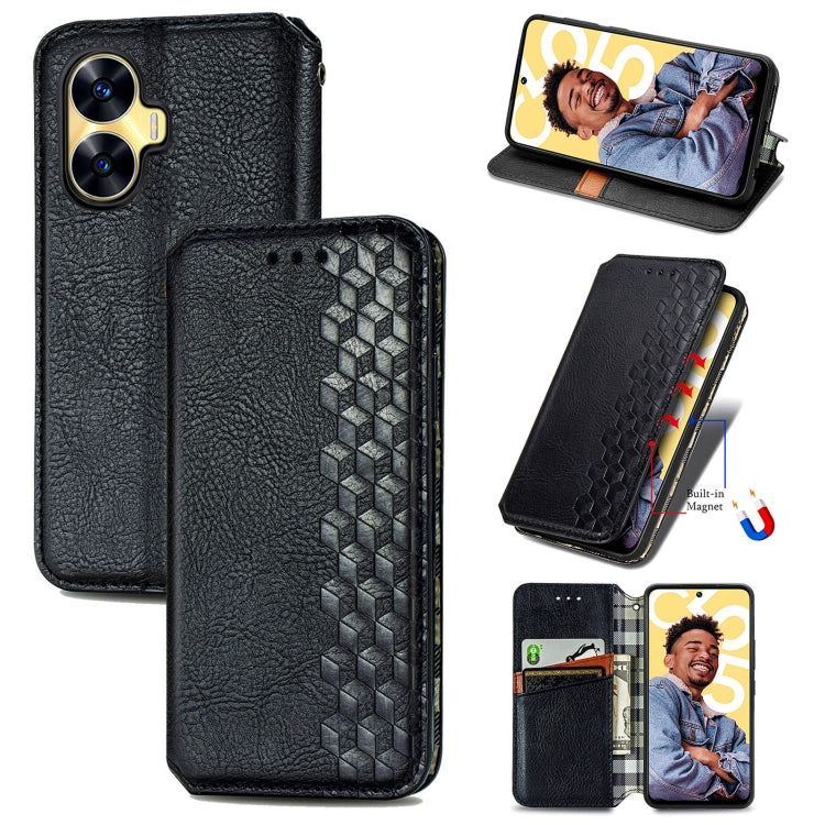 Custodia per telefono in pelle magnetica pressata a griglia cubica, For Infinix Note 12 G96, For Kyocera Android One S10, For OnePlus Ace 2, For Realme C55