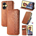 Custodia per telefono in pelle magnetica pressata a griglia cubica, For Infinix Note 12 G96, For Kyocera Android One S10, For OnePlus Ace 2, For Realme C55