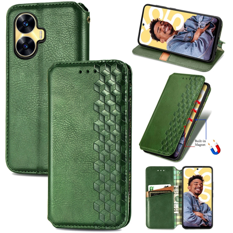 Custodia per telefono in pelle magnetica pressata a griglia cubica, For Infinix Note 12 G96, For Kyocera Android One S10, For OnePlus Ace 2, For Realme C55