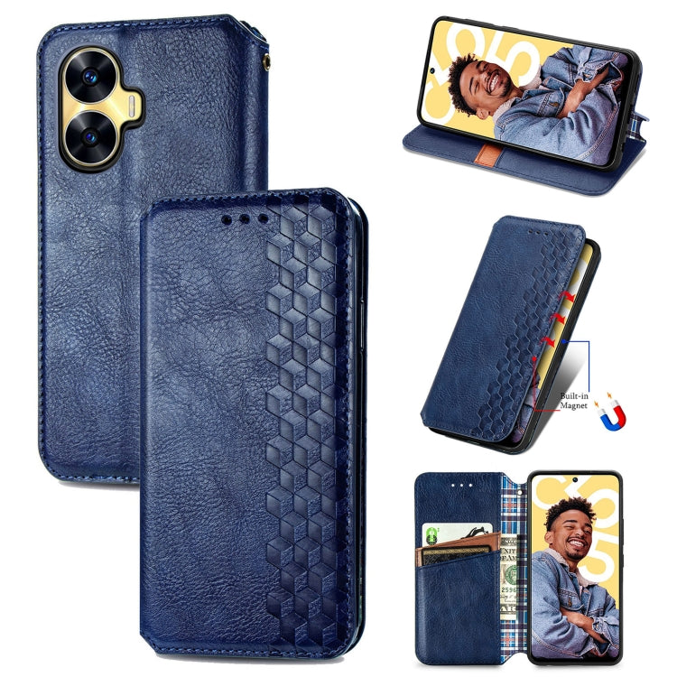 Custodia per telefono in pelle magnetica pressata a griglia cubica, For Infinix Note 12 G96, For Kyocera Android One S10, For OnePlus Ace 2, For Realme C55