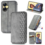 Custodia per telefono in pelle magnetica pressata a griglia cubica, For Infinix Note 12 G96, For Kyocera Android One S10, For OnePlus Ace 2, For Realme C55