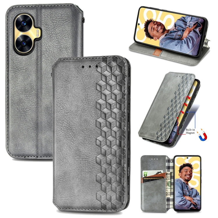 Custodia per telefono in pelle magnetica pressata a griglia cubica, For Infinix Note 12 G96, For Kyocera Android One S10, For OnePlus Ace 2, For Realme C55
