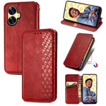 Custodia per telefono in pelle magnetica pressata a griglia cubica, For Infinix Note 12 G96, For Kyocera Android One S10, For OnePlus Ace 2, For Realme C55