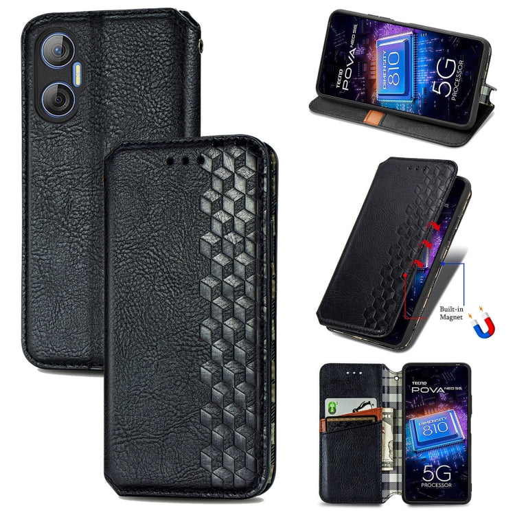 Custodia per telefono in pelle magnetica pressata a griglia cubica, For Tecno Pova Neo 5G, For vivo S15e, For ZTE Blade A52, For Samsung Galaxy A14 4G
