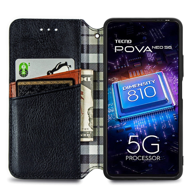 Custodia per telefono in pelle magnetica pressata a griglia cubica, For Tecno Pova Neo 5G, For vivo S15e, For ZTE Blade A52, For Samsung Galaxy A14 4G