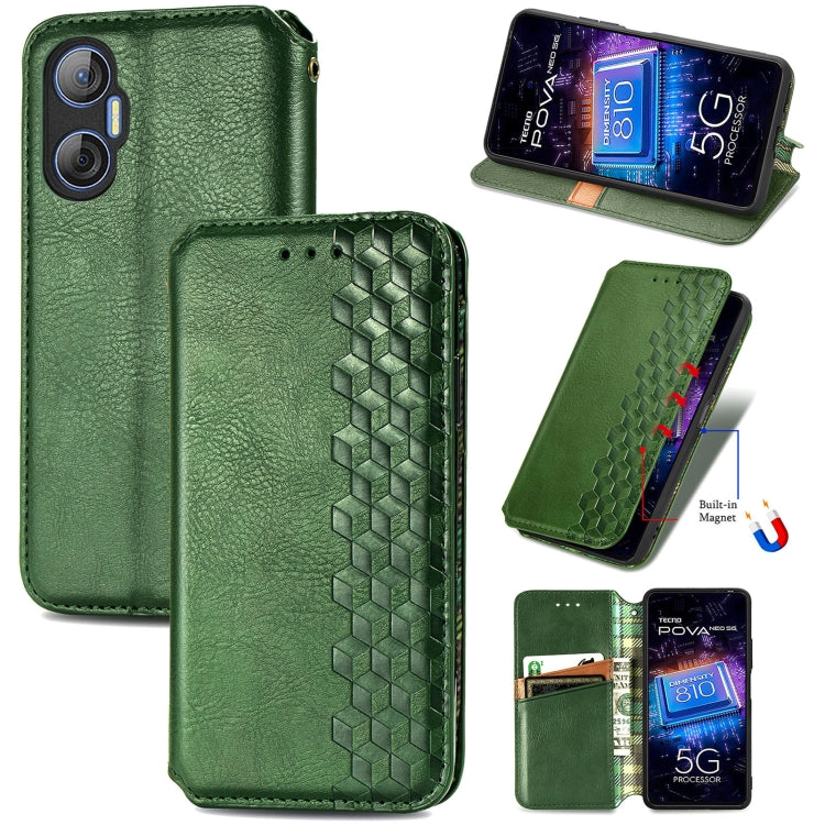 Custodia per telefono in pelle magnetica pressata a griglia cubica, For Tecno Pova Neo 5G, For vivo S15e, For ZTE Blade A52, For Samsung Galaxy A14 4G
