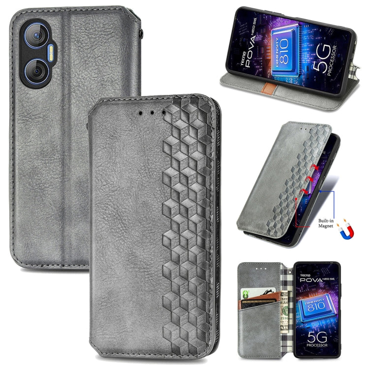 Custodia per telefono in pelle magnetica pressata a griglia cubica, For Tecno Pova Neo 5G, For vivo S15e, For ZTE Blade A52, For Samsung Galaxy A14 4G