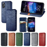 Custodia per telefono in pelle magnetica pressata a griglia cubica, For Tecno Pova Neo 5G, For vivo S15e, For ZTE Blade A52, For Samsung Galaxy A14 4G