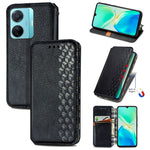 Custodia per telefono in pelle magnetica pressata a griglia cubica, For Tecno Pova Neo 5G, For vivo S15e, For ZTE Blade A52, For Samsung Galaxy A14 4G