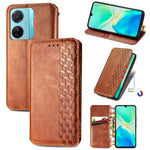 Custodia per telefono in pelle magnetica pressata a griglia cubica, For Tecno Pova Neo 5G, For vivo S15e, For ZTE Blade A52, For Samsung Galaxy A14 4G