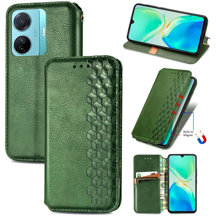 Custodia per telefono in pelle magnetica pressata a griglia cubica, For Tecno Pova Neo 5G, For vivo S15e, For ZTE Blade A52, For Samsung Galaxy A14 4G
