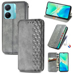 Custodia per telefono in pelle magnetica pressata a griglia cubica, For Tecno Pova Neo 5G, For vivo S15e, For ZTE Blade A52, For Samsung Galaxy A14 4G