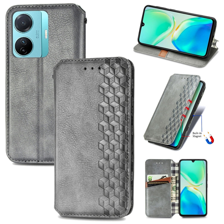 Custodia per telefono in pelle magnetica pressata a griglia cubica, For Tecno Pova Neo 5G, For vivo S15e, For ZTE Blade A52, For Samsung Galaxy A14 4G