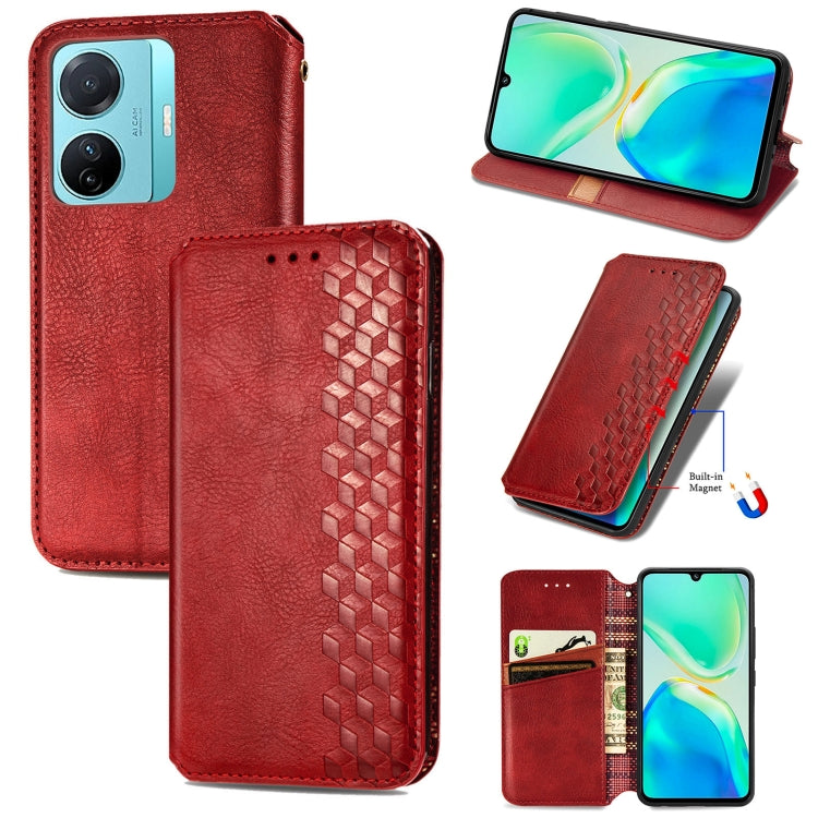 Custodia per telefono in pelle magnetica pressata a griglia cubica, For Tecno Pova Neo 5G, For vivo S15e, For ZTE Blade A52, For Samsung Galaxy A14 4G