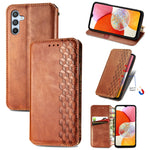 Custodia per telefono in pelle magnetica pressata a griglia cubica, For Tecno Pova Neo 5G, For vivo S15e, For ZTE Blade A52, For Samsung Galaxy A14 4G