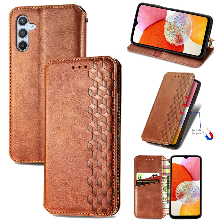 Custodia per telefono in pelle magnetica pressata a griglia cubica, For Tecno Pova Neo 5G, For vivo S15e, For ZTE Blade A52, For Samsung Galaxy A14 4G