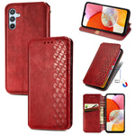 Custodia per telefono in pelle magnetica pressata a griglia cubica, For Tecno Pova Neo 5G, For vivo S15e, For ZTE Blade A52, For Samsung Galaxy A14 4G