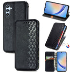Custodia per telefono in pelle magnetica pressata a griglia cubica, For Samsung Galaxy A34 5G